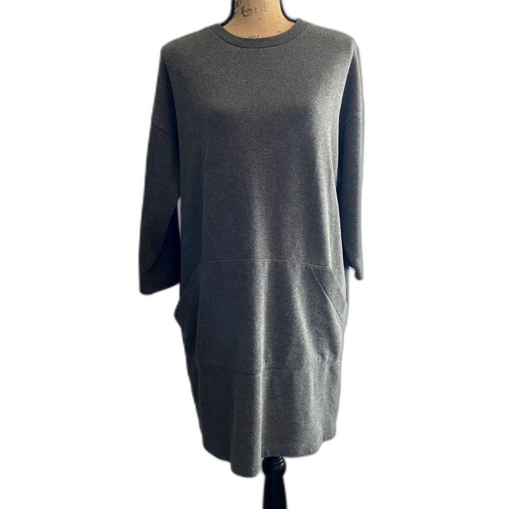 Zara Trafaluc Ribbed‎ Knit Dress Dark Gray Long Sleeve Dress Basic Size Medium
